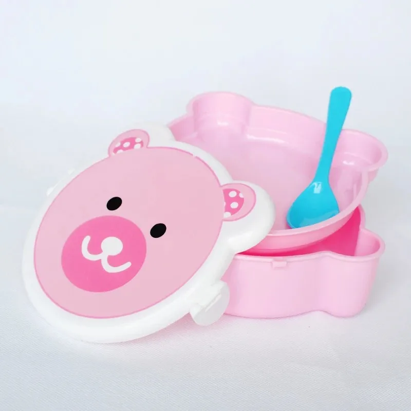 Wishome Brand Food Storage Container with Spoon,Lovely Cartoon Plastic Children Lunch Box