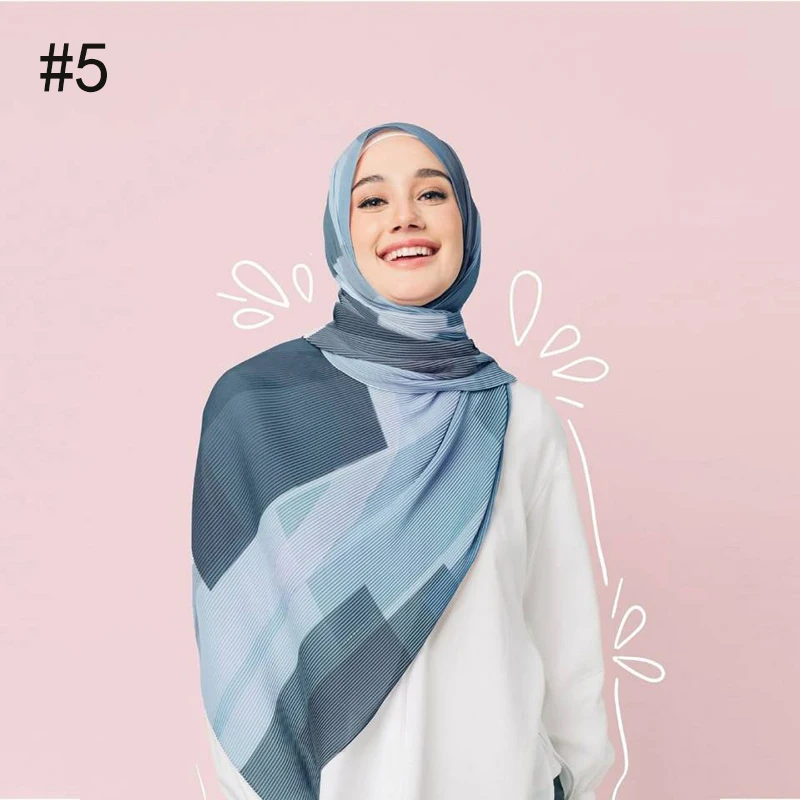 P.Healthy 2022 Newest Printed Pleated Chiffon Scarf Fashion Wrinkle Hijab for Female Winter Shawls