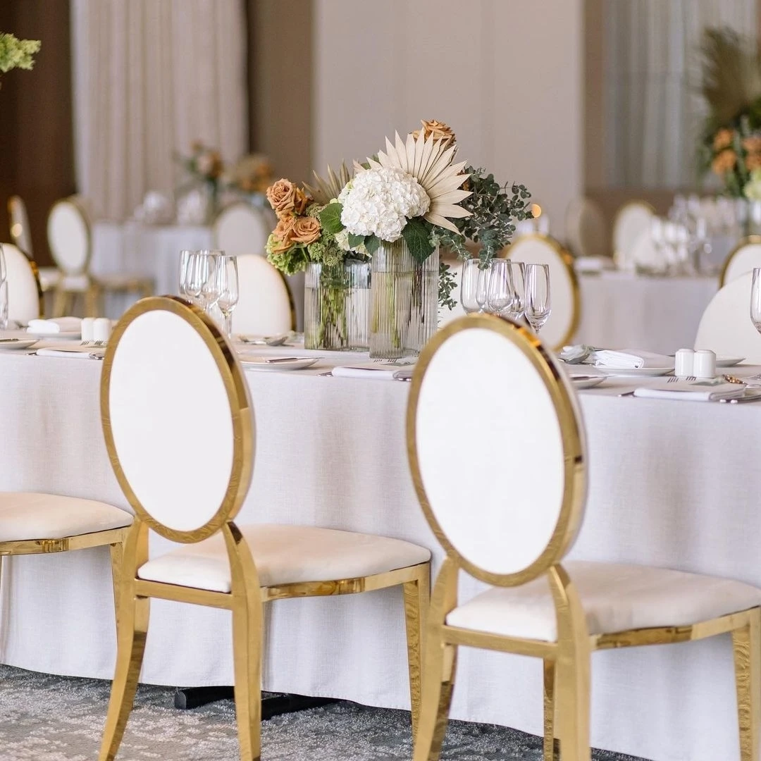 Round Back Stainless Steel Leg Gold Wedding Chairs for Rental and Wholesale