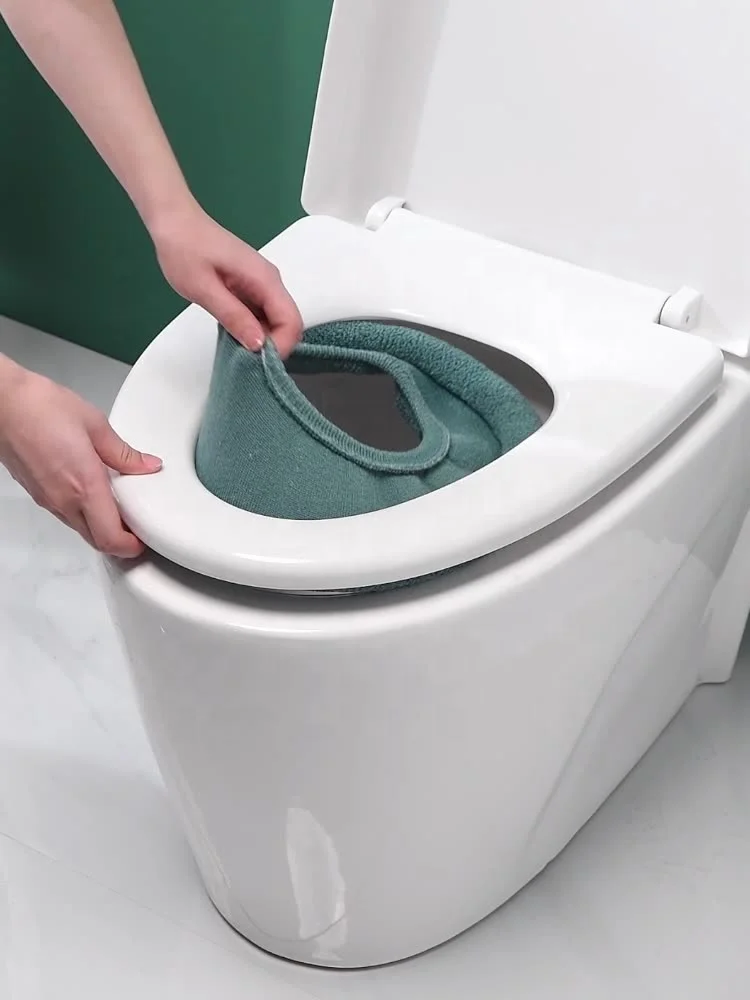 A3161 Handle toilet seat universal knitted washable household toilet seat set with extra thick warm toilet seat