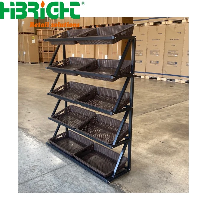 Customized Metal Multilayer Shop Store Vegetable Shelving Supermarket Vegetable Fruit Display Rack