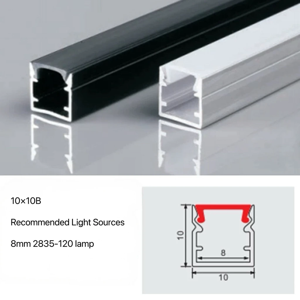 10*10 Extruded LED Aluminum Channel Square Recessed Aluminum Profile Diffuser Surface-mounted LED Strip Lights Aluminum Alloy
