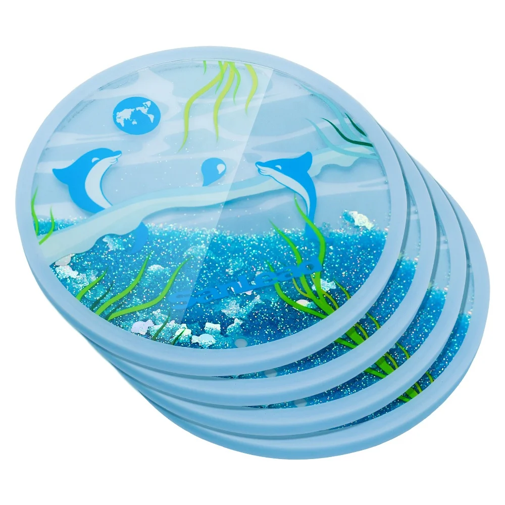 Customized Aqua Liquid Glitter Flowing Confetti Sparkle Acrylic Bubble Silicone Coffee Tea Cup Mat Coaster