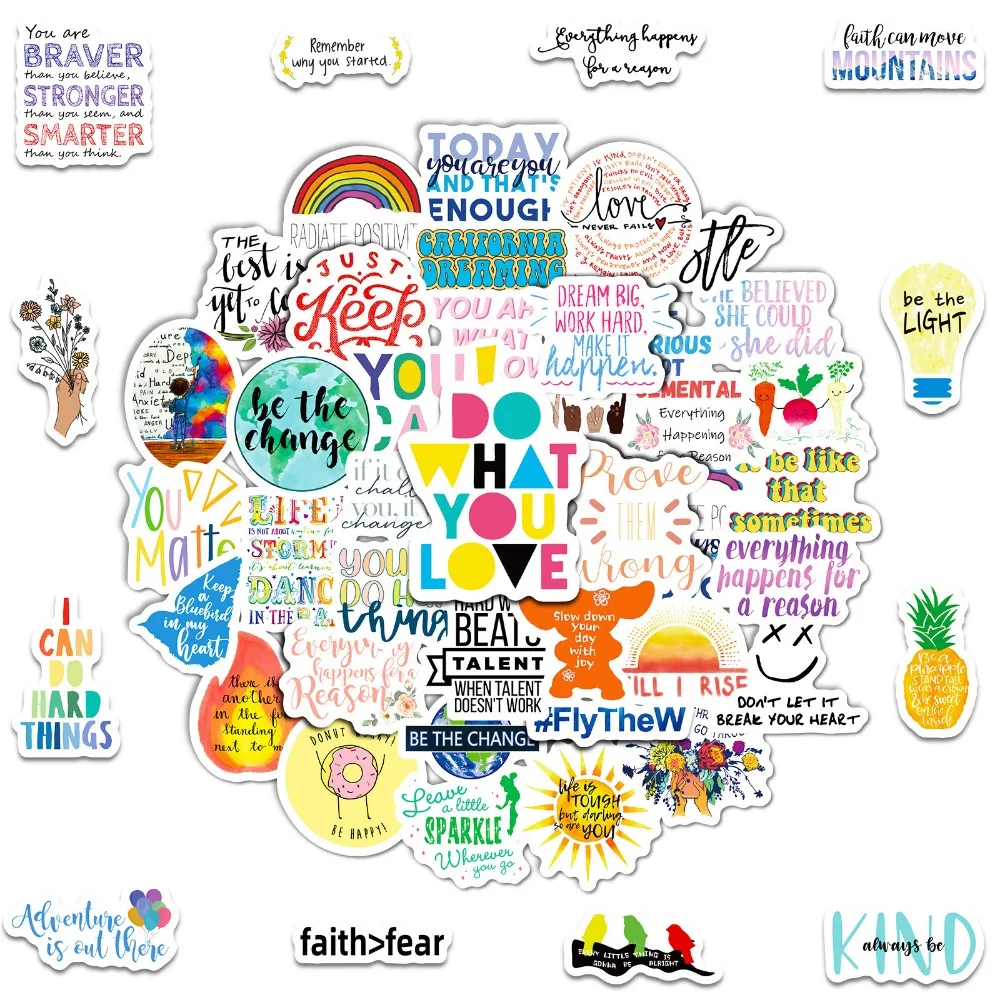 50pcs Small Size 4cm Inspirational English Slogan Suitcase Stickers Removable Without Glue Waterproof Graffiti Stickers
