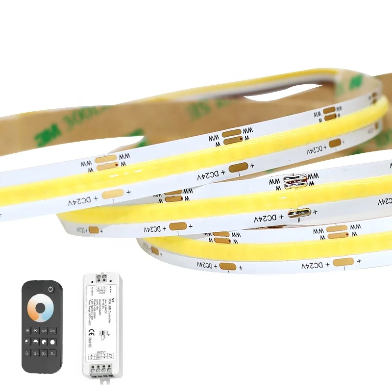 Dual White Cob Led Strip DImmable 24v 12V 608LEDs/m 10mm 5m CCT Cob Led Strip