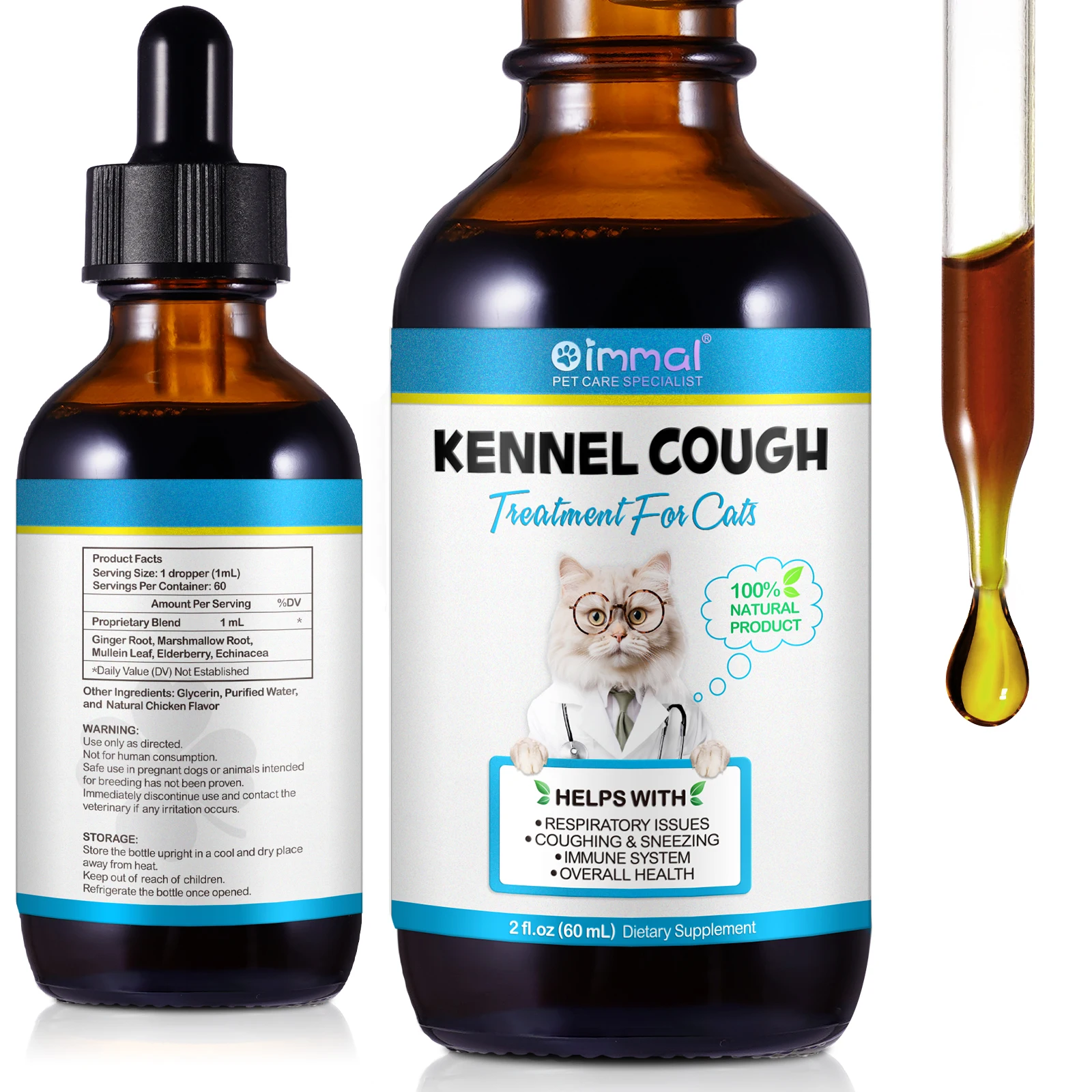 OIMMAI 60ml throat soother dry wet barky pet cough and cat asthma cat sneezing cat cough treatment cough relief drops