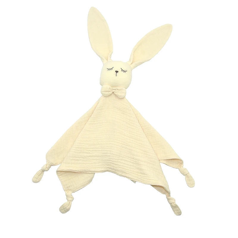 Lovely Muslin Rabbit Baby Comforter Security Blanket Soft Head Stuffed Cuddle Toy Infant Rabbit Sleeping Comforter