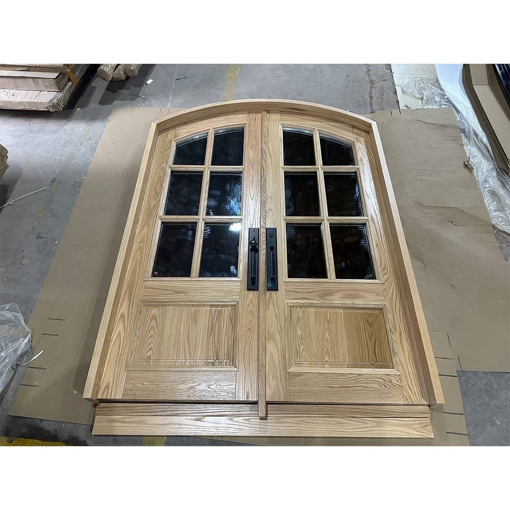 Французские двери ручной работы из цельного дерева с низким стеклом для дома арочные верхние внешние входные умным замком