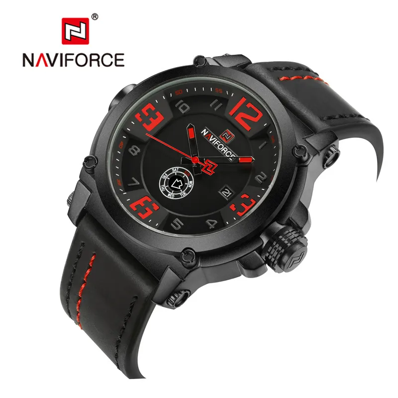 
NAVIFORCE Mens Watches Top Brand Luxury Sport Quartz-Watch Leather Strap Clock Men Waterproof Wristwatch relogio masculino 9099 