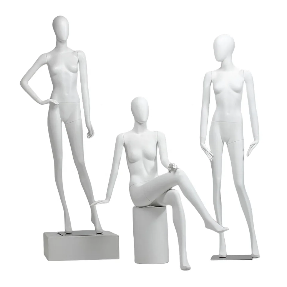 Fiberglass Female Mannequin Standing Glossy White Female Mannequin Seated For Window Display