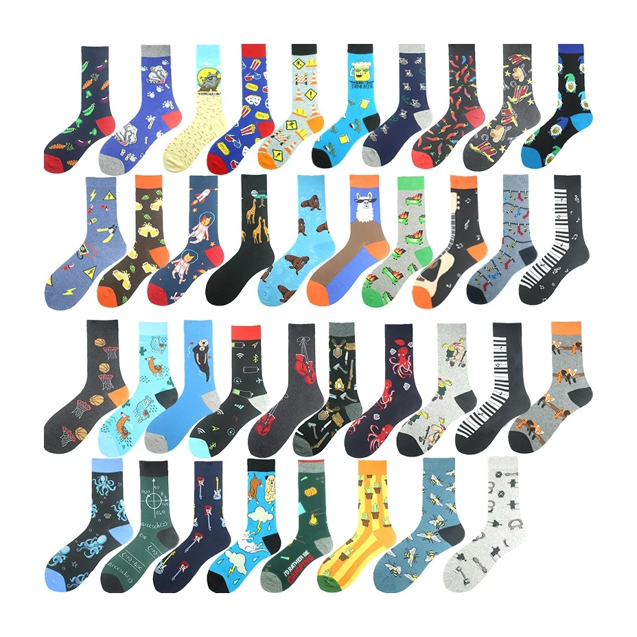 Wholesale Bulk Crew Cotton Novelty Socks Custom Print Jacquard Mens Dress Socks Colorful Men Happy Socks