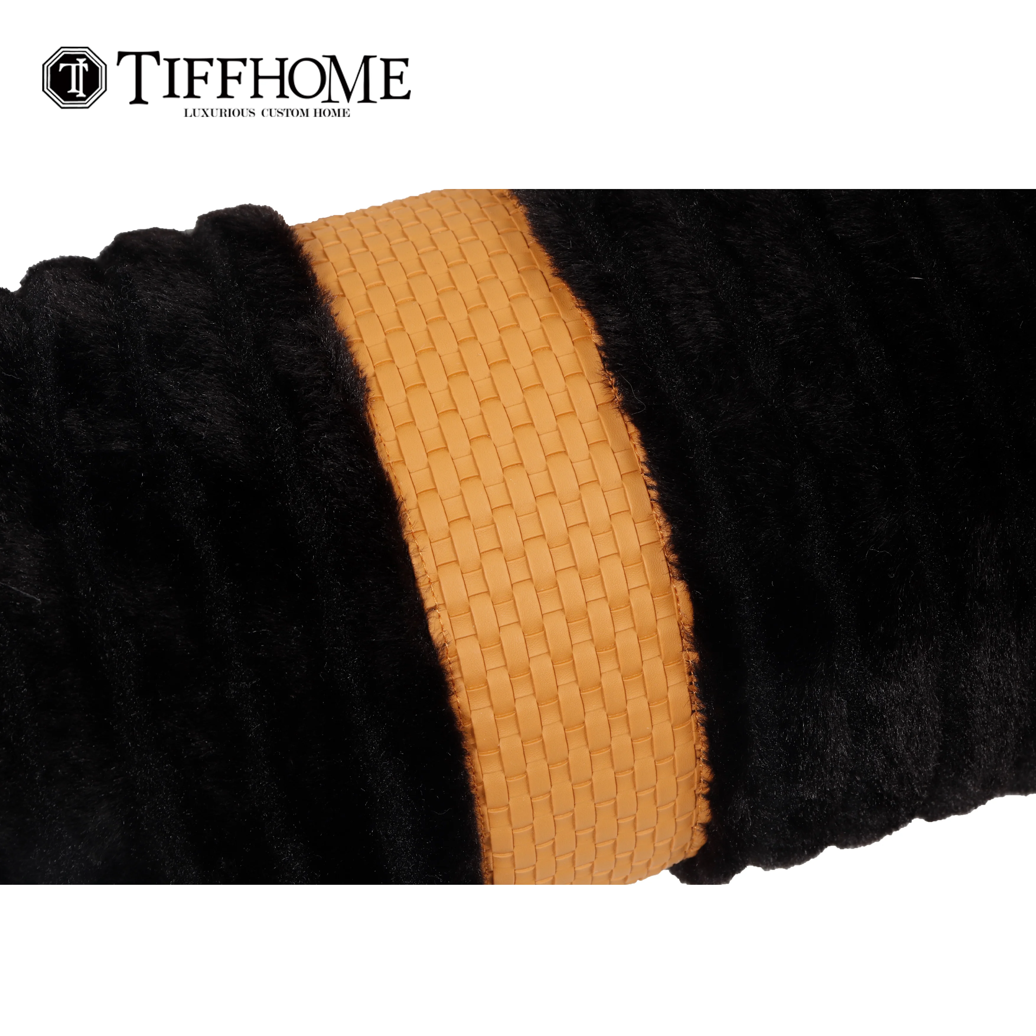 TIFFHOME Organic Customized Leather And Fur Cylindrical Pillow Bed Sofa Throw Pillow Cover Home Decorative Cushion Cover