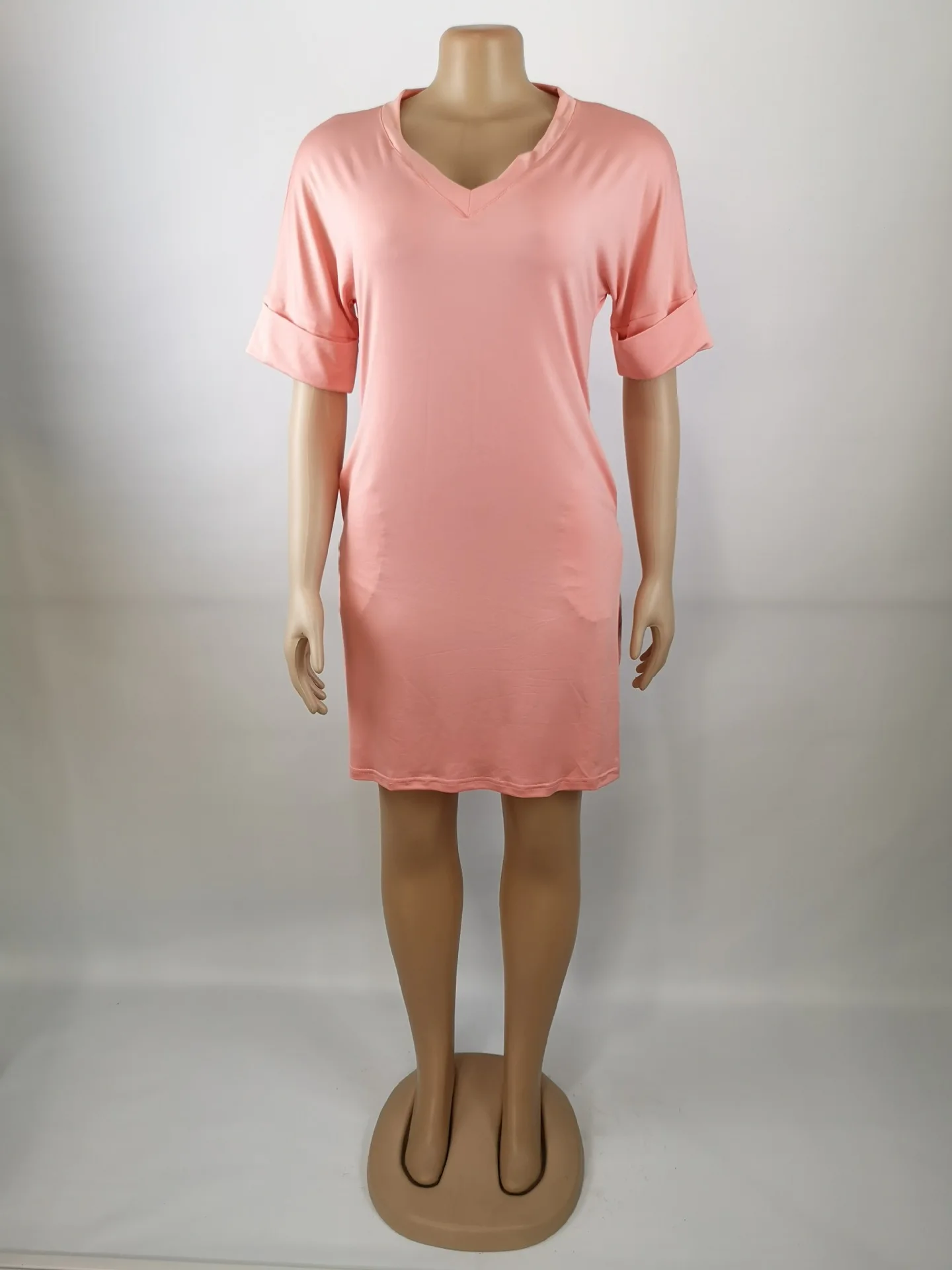 Custom LOGO V Neck Lady Dress 2023 Summer Women Clothing Dress Candy Color Short Sleeve T Shirt Casual Dresses