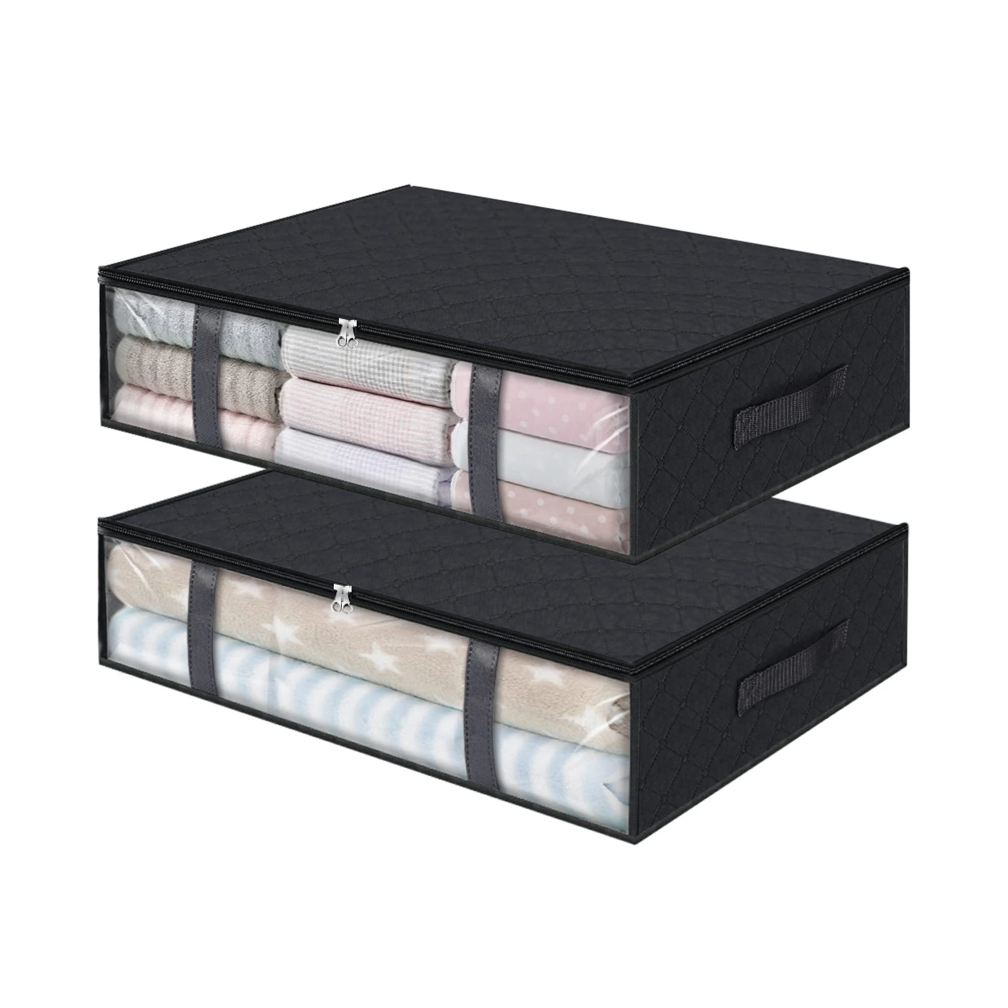 Large Capacity Wholesale Multifunction Home storage Non woven Transparent Black zipper window collapsible clothes organizer