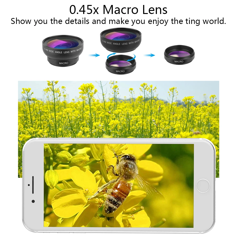 APEXEL 0.45X Wide Angle Lens 12.5X Macro Lens 2 in 1 Professional HD Cellphone Camera Lens Kit for Phone Android