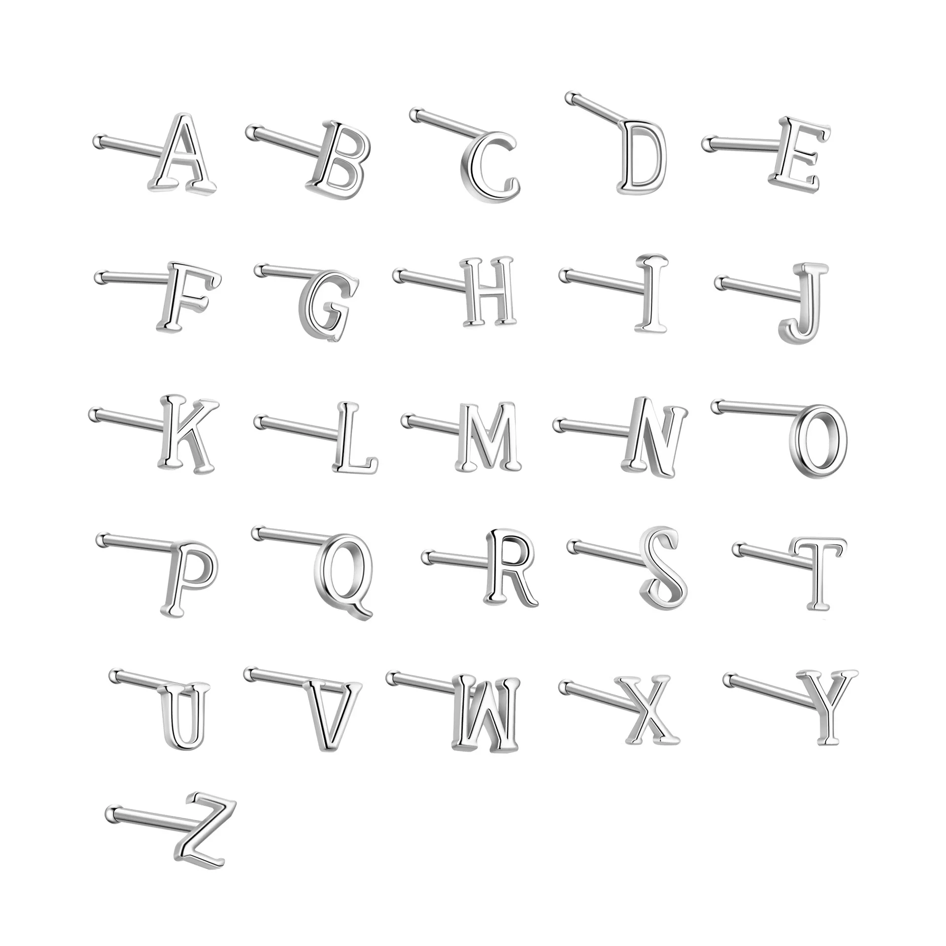 925 Solid Sterling Silver Needles Ear Piercing Bar Alphabet Stick Earrings for Women Anti Allergy Body Pierce Jewelry