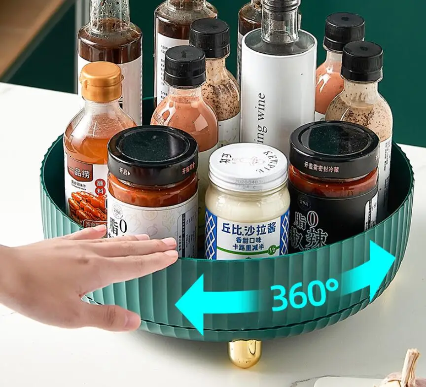 Kitchen turntable sorting soy sauce vinegar bottle seasoning goods storage rack rotatable tray