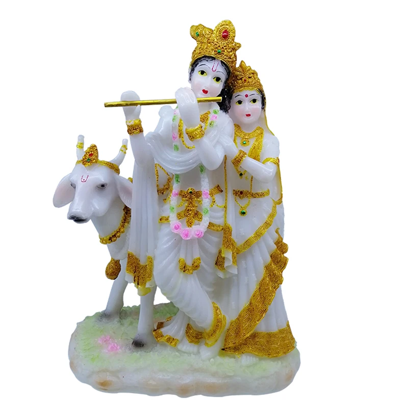 Hindu God Krishna Rohini Statue Gau Gopal Sculpture God Poly Resin Figure Decorated Krishna Bull