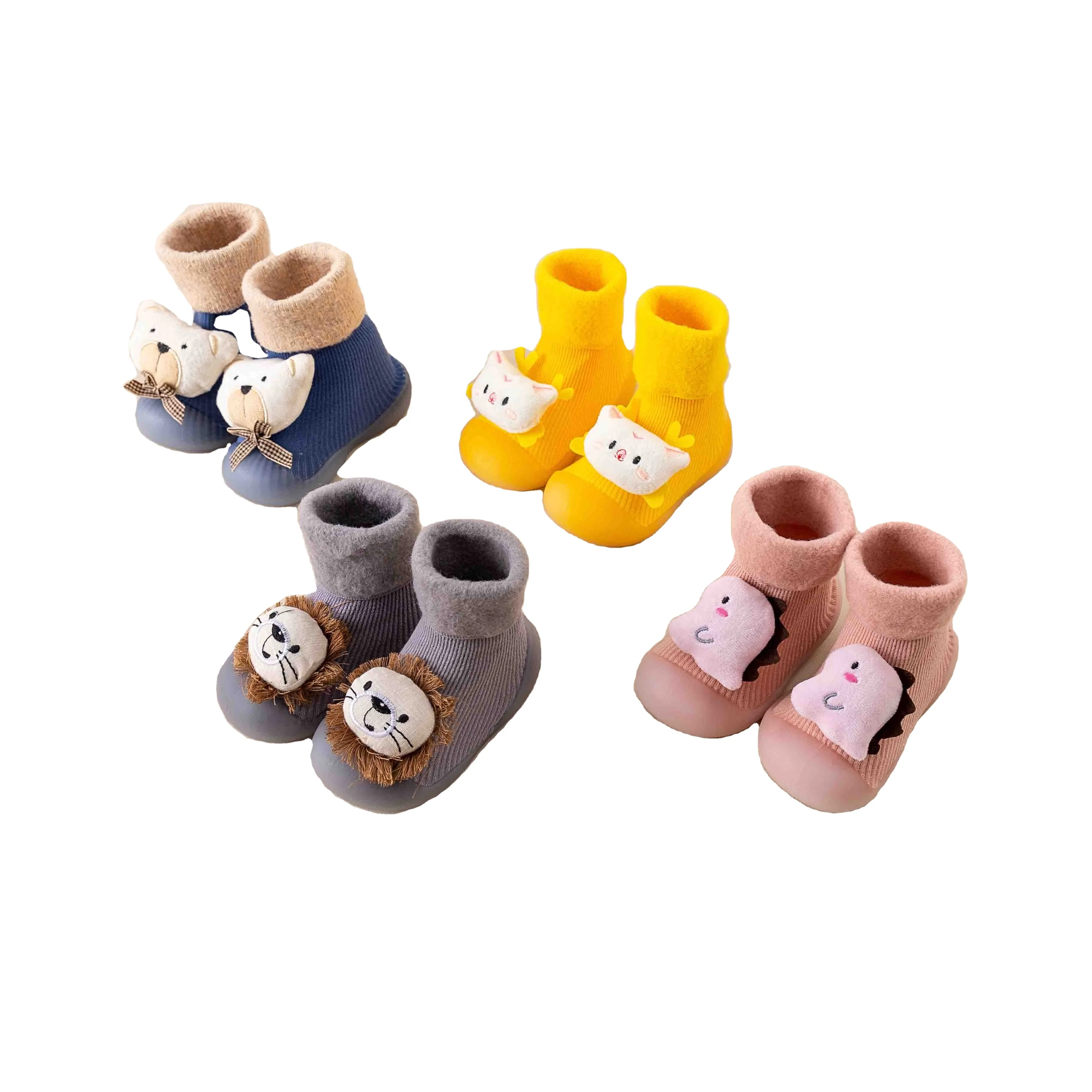 Kids Toddler warm thermal shoe socks cute animals Eco-friendly rubber sloe baby shoe socks  Wholesales