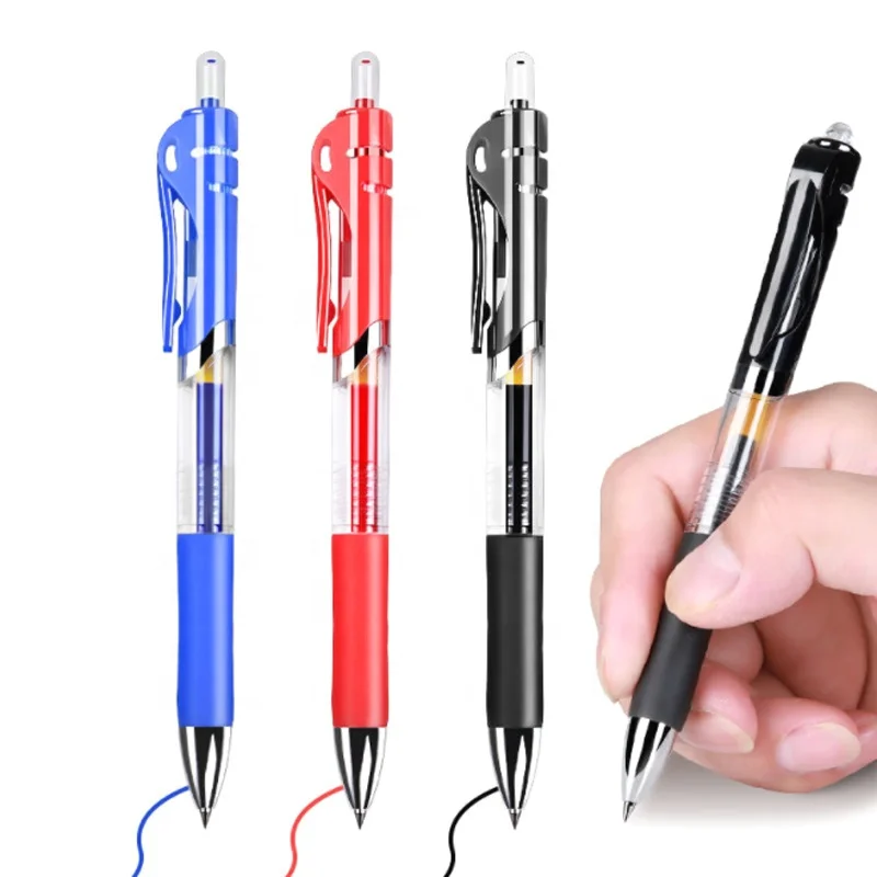 Rolling customized retractable click pen with big capacity blue black red signature roller gel ink pen for office and school