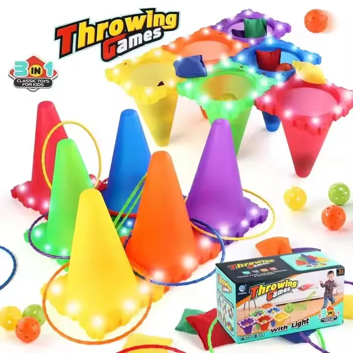 3-in-1 Carnival Games for Kids with LED Lights Ring Toss Game outdoor toys for Toddlers Game for Family Party