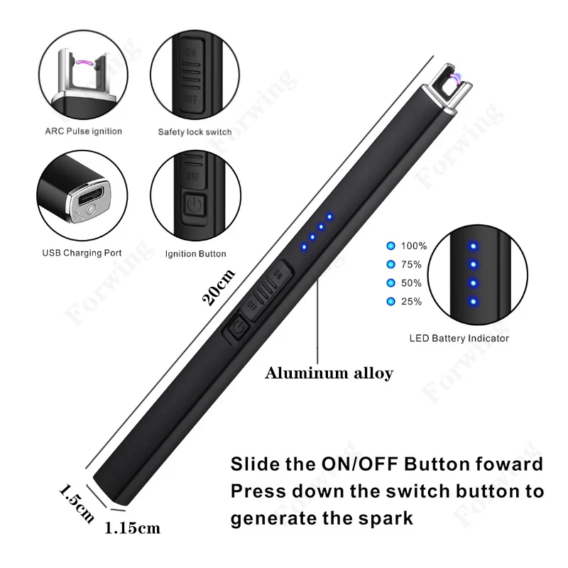 Аккумуляторная зажигалка с USB-зарядкой металлическая ветрозащитная подарочной коробкой для кухонных уличных свечей