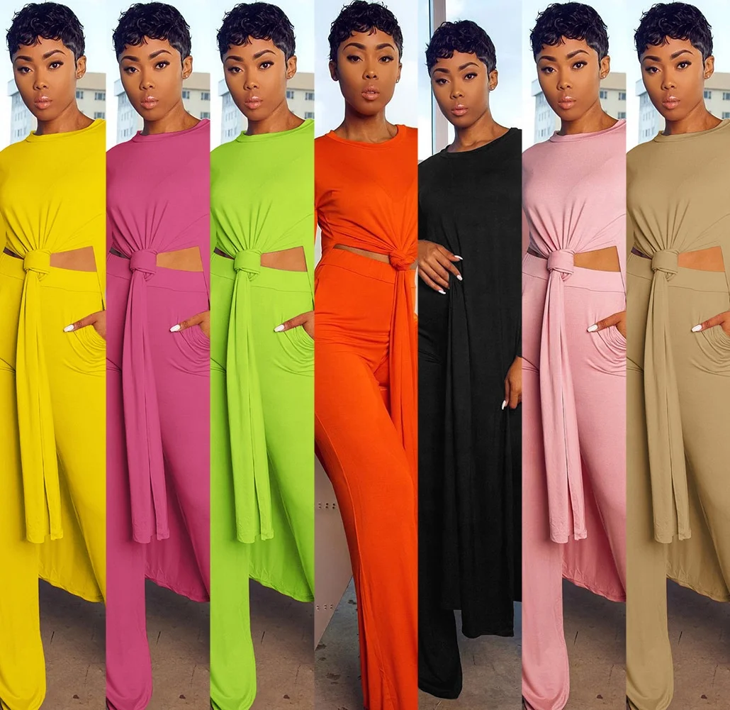 Y373  High quality wholesale female bodycon two piece set ladies fall sets solid sexy fashion two piece set women clothing 202