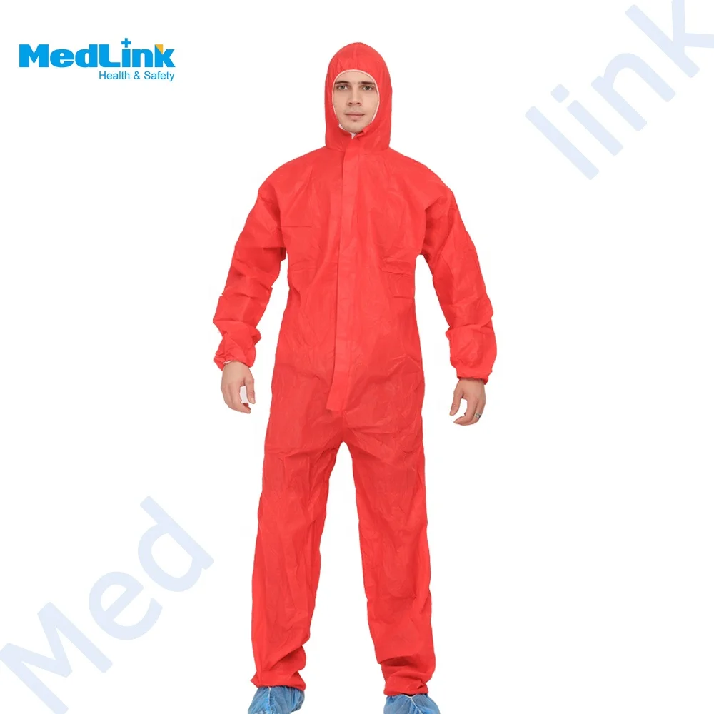 Pink Color Disposable Nonwoven SMS Coverall with hood without shoe cover