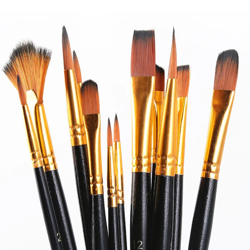Оптовая продажа; 12 шт. масло высокая-конец деревянной ручкой акриловой живописи кисти малярные художников набор