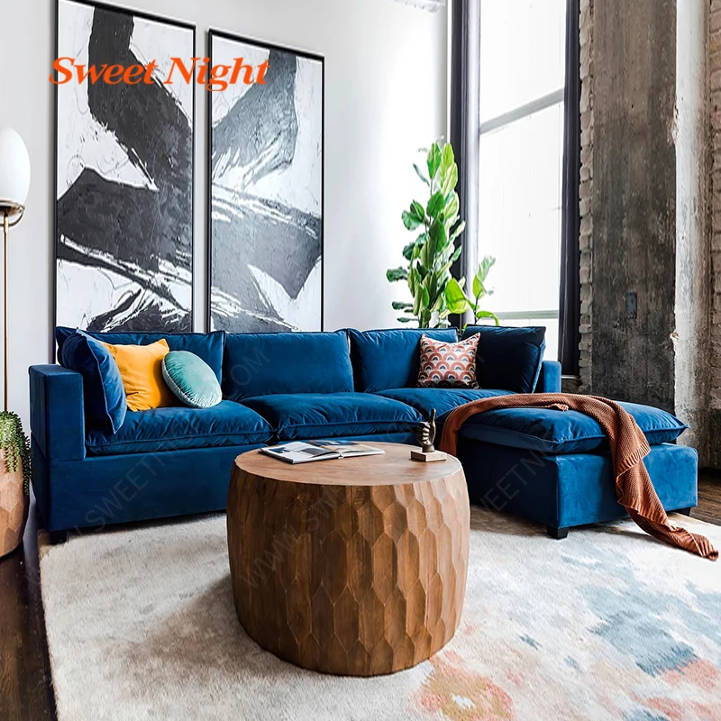 modern l shape upholstered for home corner luxury velvet furniture fabric living room sofas