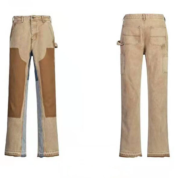 Men 2022 FW collection stacked jeans straight leg loose fit sand wash canvas jeans pants