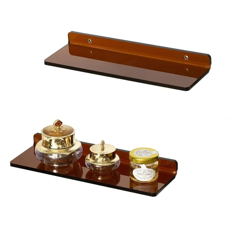 Amber Acrylic Floating Shelves Bathroom Single Acrylic Wall Shelves Shower Shelf Floating Rack for Kitchen Bathroom Living Room