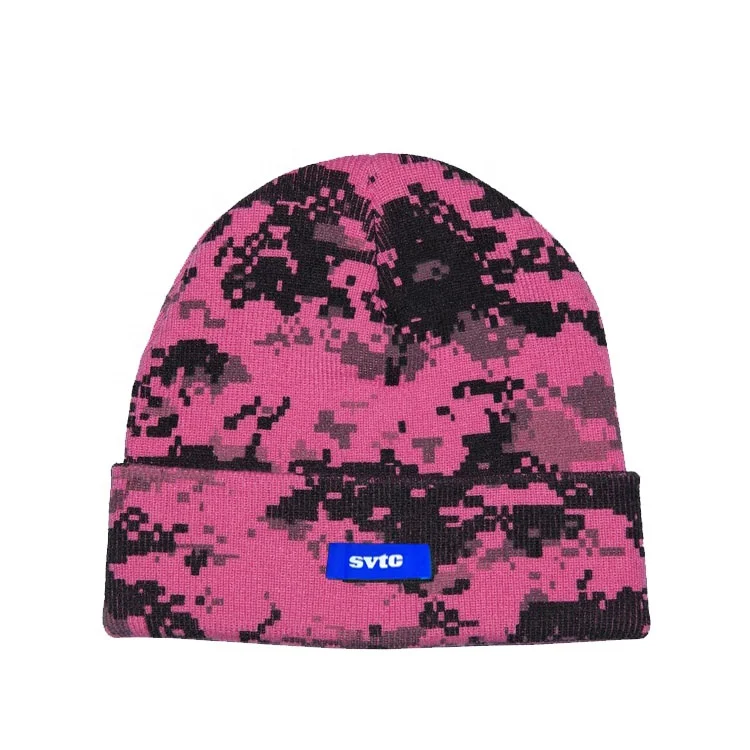 
Acrylic Blend Slouchy Cuff Woven Label Ski Cap, Skull Knitted camo beanie Hat, Custom Beanie military 