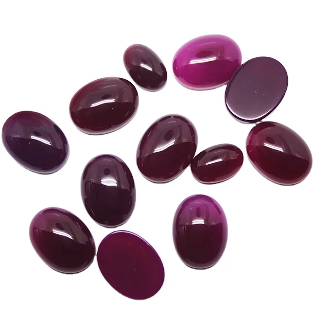 Oval Shape Flat Bottom Purple Red Natural Agate Stone