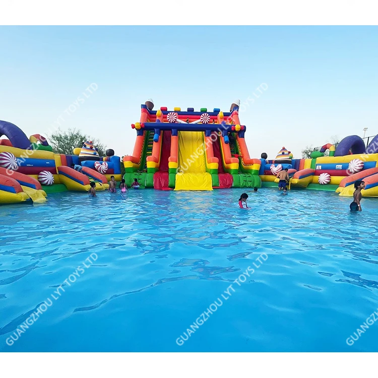 Wide pool swimming water park commercial bounce house inflatables water slide for adult