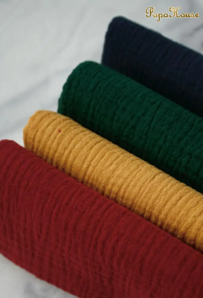 
135cm High Quality Soft Double Crepe gauze printed solid color Texture Cotton seersucker Fabric, Make Shirt, Underwear Cloth 