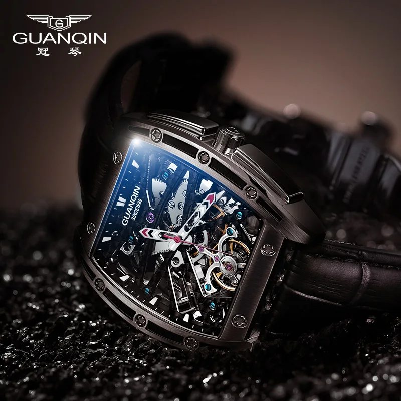 
GUANQIN Skeleton mechanical Movement Men Stainless Steel Luxury Automatic designer watches 