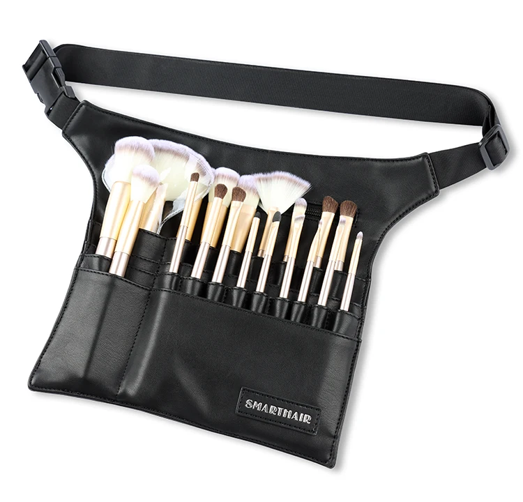 Портативная косметичка из искусственной кожи на заказ, черная сумочка для косметики с держателем для кистей