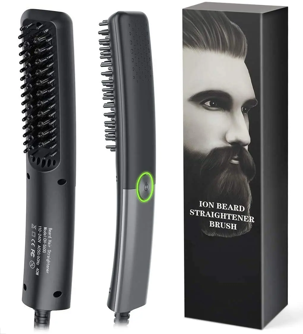 Cordless Electric Men Quick Beard Straightening Brush Ionic Heated Styling Detangle Hair Comb USB rechargeable for travel