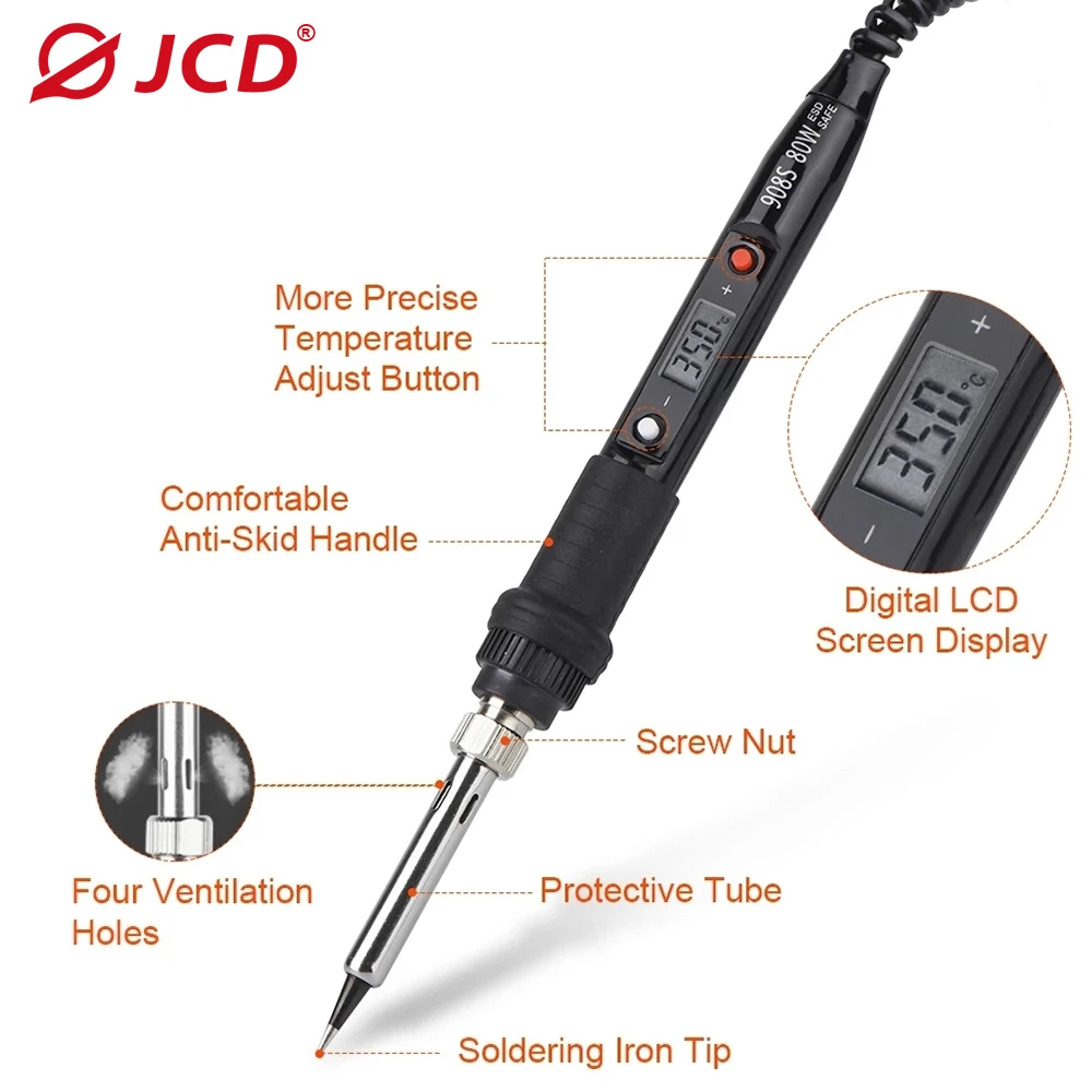 JCD 908S-BBH 80W Soldering iron  Electric Digital Soldering Station 220V 110V Temperature Adjustable Welding Soldering Tips Tool