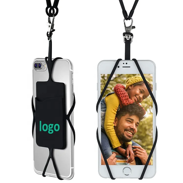 Amazon top seller silicone phone card holder with elastic credit card case on the back phone pocket lanyard