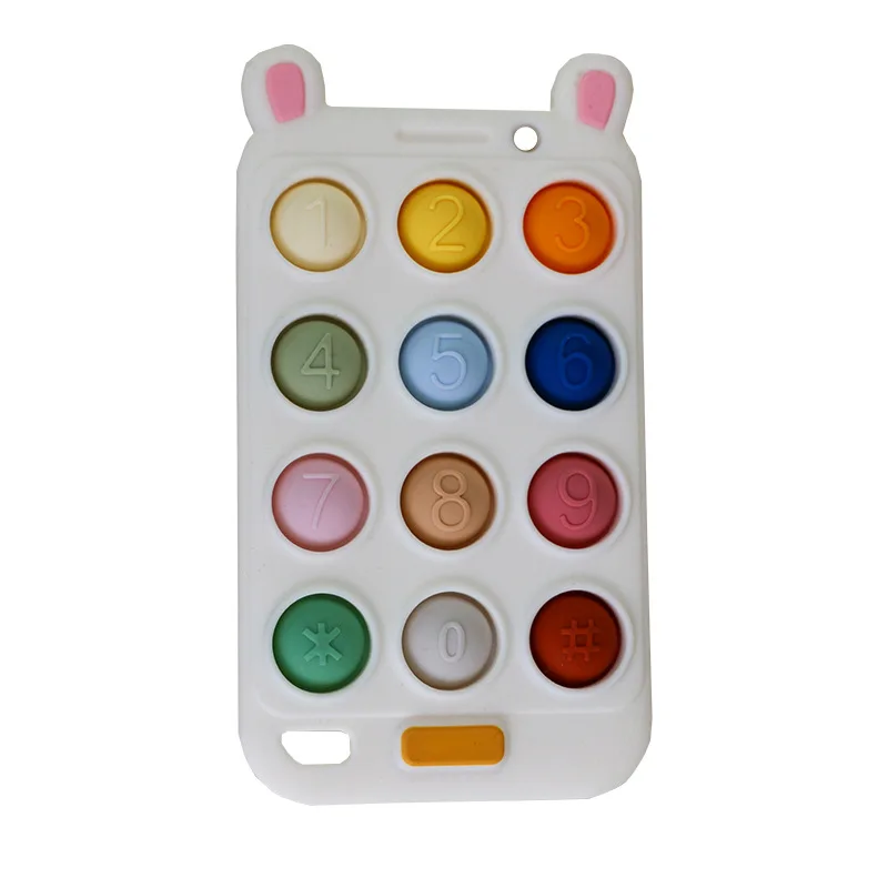 Bpa Free Silicone Baby Teething Toys Phone Telephone Shape Sensory Push Pop Fidget Toys Teethers Toy For Infant