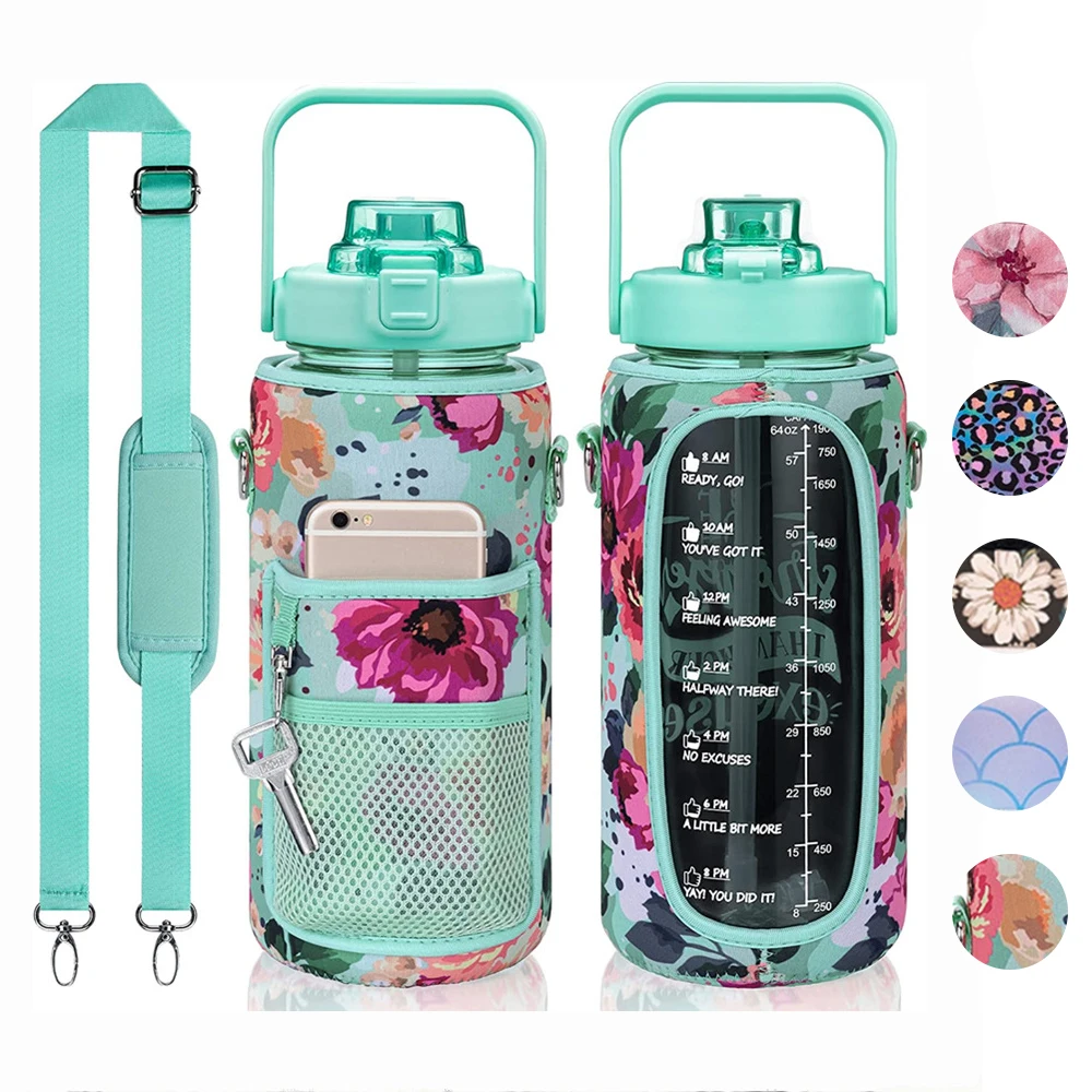 AnYiHaoJia OEM Water Bottle with time marker Plant Hydro Botella 64oz Gym Gallon Water Jug Motivational Water Bottle with Sleeve