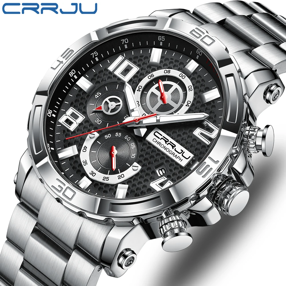 CRRJU luxury brand 316L stainless steel  quartz men watch wristwatch  Jam tangan pria unik