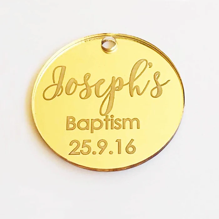 Gold Mirror Acrylic Engraved Gift Tag Hanging Type Circle Acrylic Gift Tag Personalized Round Acrylic Engraved Tag