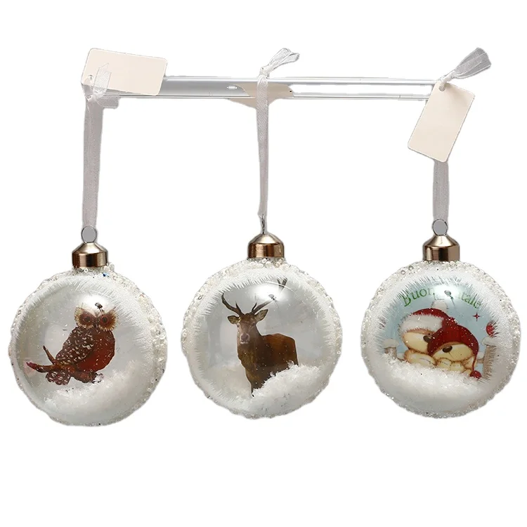 Wholesale Clear Hanging Glass Baubles Flat Christmas Ornaments Snow Ball