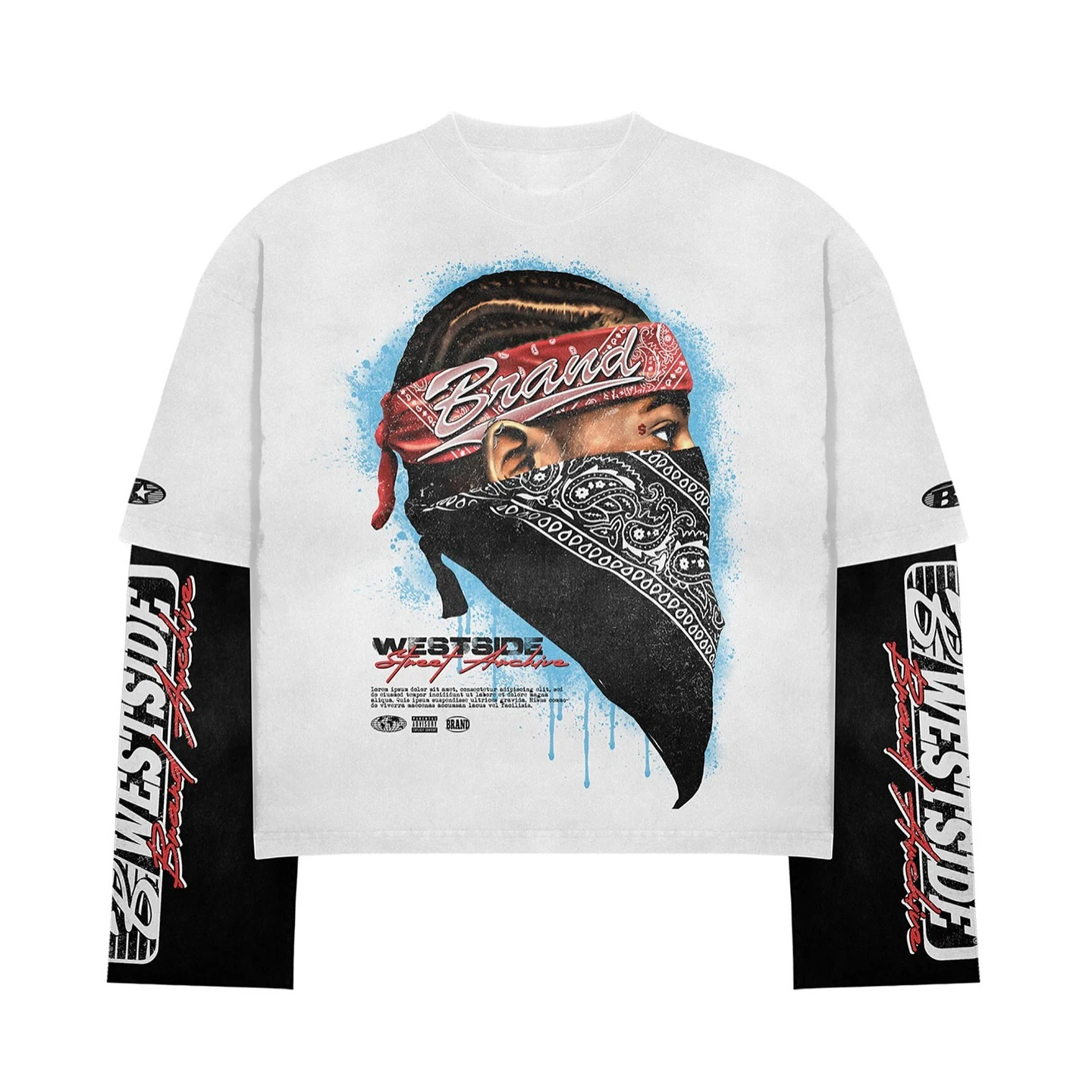 Custom  Cotton Long Sleeve Shirts Aoversized Cid Wash Boxy Cropped  Splicing Double Layer Long Sleeve T-shirt