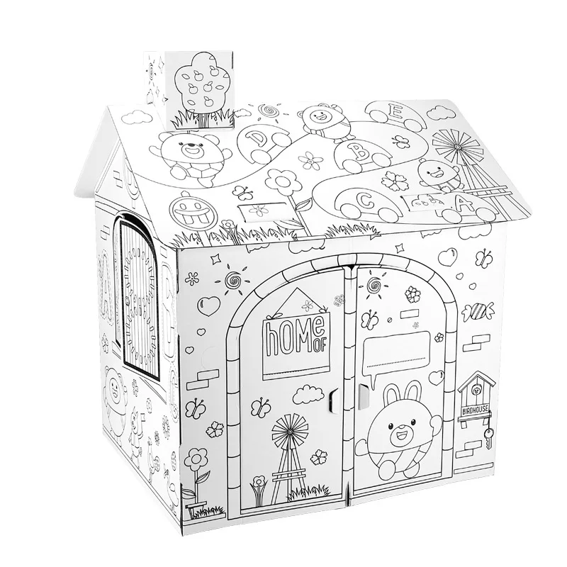 Educational Learning Coloring 3D  DIY Puzzle Doodle Cardboard Cubby House With Light & Music
