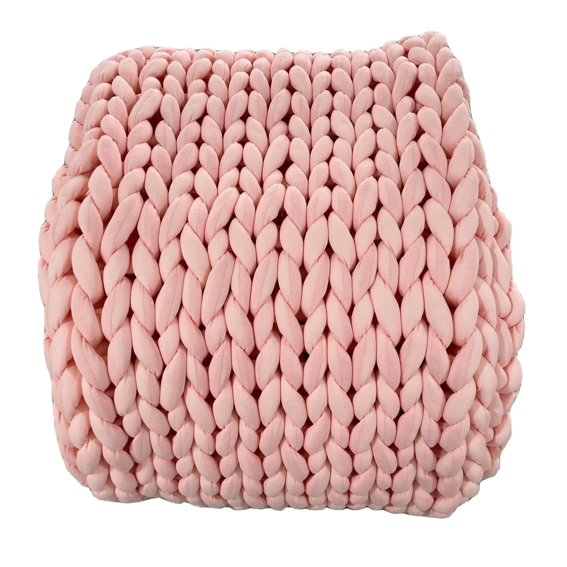 Cotton Tube Filled Braid Blanket Handmade Arm Knitting Chunky Washable 60*60