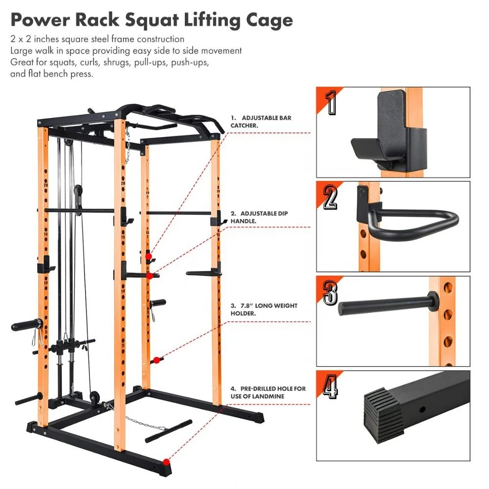 Fitness multi function pull down lat down smith machine Power rack with pulley lat attachment